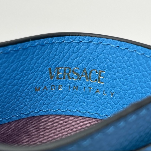 Versace Mini Medusa Blue Grainy Leather Slim Card Case - NWOT - Picture 5 of 6